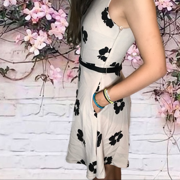 Gray/Tan Lauren Conrad dress w/ black flower print - Picture 2 of 4